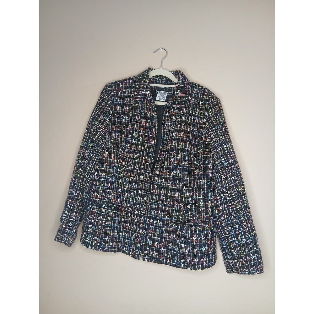 Sag Harbor Multicolor Confetti Tweed Zip Jacket Rainbow Textured Blazer - Picture 4 of 5